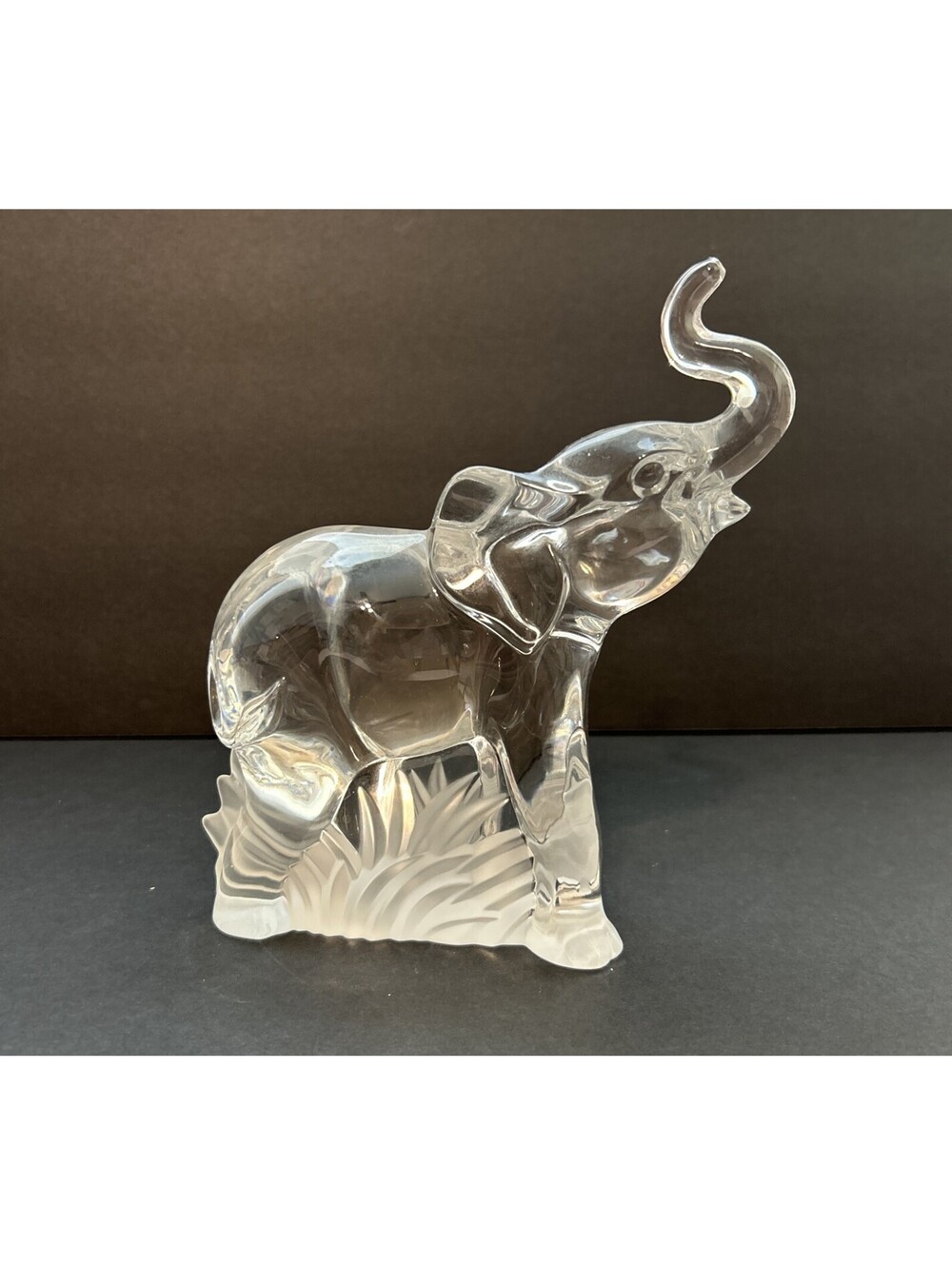 LENOX Fine Crystal Glass Elephant Figurine trunk up frosted base 1994 7”